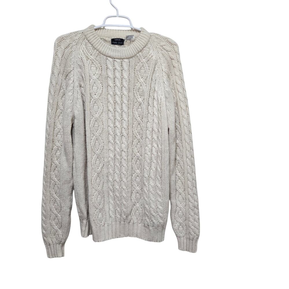 Macy's Men's Store Cream Cable Knit Fisherman Crewneck Sweater XL